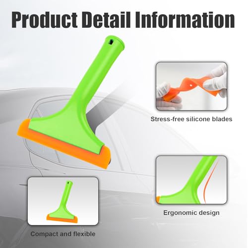 Ziciner Small Silicone Window Squeegee, Car Windshield Water Blade Squeegee, Multifunctional Auto Squeegee with 5.9 Inch Blade and Non-Slip Handle for Car Window, Home Cleaning (Light Green-2PCS) - color: Light Green-2pcs