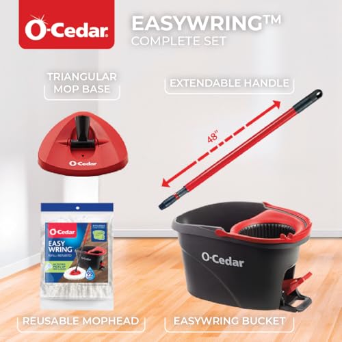 O-Cedar EasyWring Microfiber Spin Mop, Bucket Floor Cleaning System, Red, Gray, Standard - color: #1 Easywring System