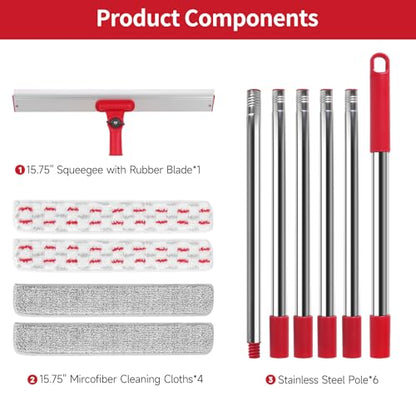 2-in-1 Professional Window Squeegee, 86.6'' Window Cleaner Tool with 6-Section Extension Pole, Window Cleaning Kit with 4 Microfiber Cloth, Window Washing Equipment for in/Outdoor Windows - style: Window Cleaning Kit