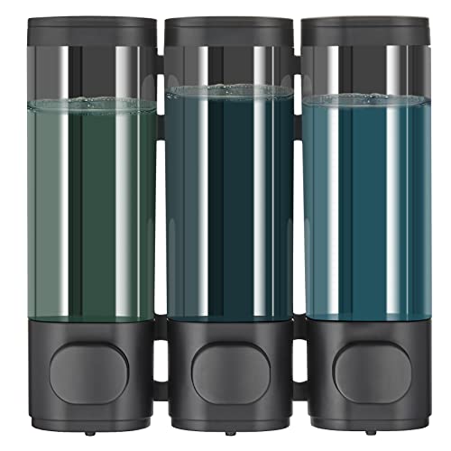 Pollock Shampoo and Conditioner Dispenser Wall Mounted, Shower Soap Dispenser 2 Chamber No Drill, Shampoo Dispenser for Shower, Body Wash Dispenser for Bathroom, Large Capacity, (Black 3 Chamber) - color: Black 3 Chamber