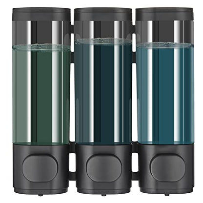 Pollock Shampoo and Conditioner Dispenser Wall Mounted, Shower Soap Dispenser 2 Chamber No Drill, Shampoo Dispenser for Shower, Body Wash Dispenser for Bathroom, Large Capacity, (Black 3 Chamber) - color: Black 3 Chamber