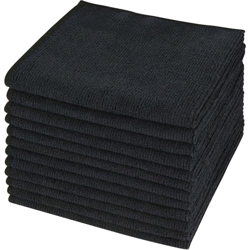 SINLAND Microfiber Cleaning Cloth Absorbent Dish Cloth Kitchen No Streak Dish Rags Glass Cleaning Cloths 12inchx12inch 12 Pack Black - color: Black