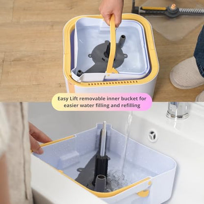 Mop and Bucket System PRO with Removable Water Tank Duo Bucket & Spin Mop System, Self Wringing, Separates Clean from Dirty Water, Folding Head, Dual Brush System, 6-pc Machine Washable Pads - size: Mop & Bucket, 6 Mop Pads