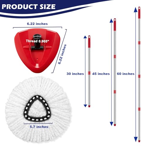 Spin Mop Replacement Set for O-Cedar EasyWring, Mop Handle & Base 2 Refills | Adjustable 30-58 Inch Mop Stick, 1 Mop Base, 2 Microfiber Spin Mop Head Refills for Ocedar 1 Tank Mop System