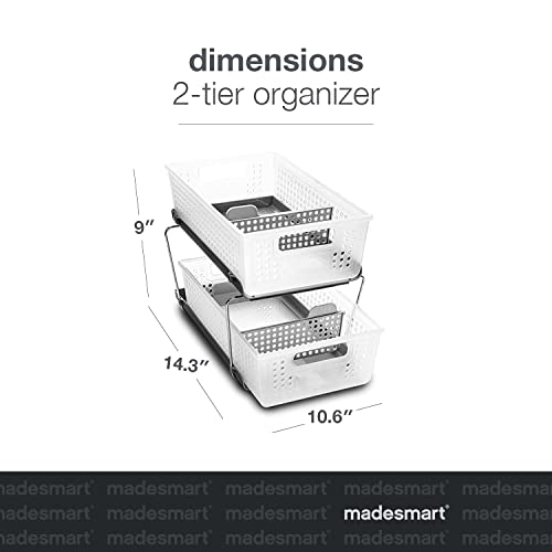 madesmart 2 Tier Bath Organizer, Undersink Storage with Sliding Drawers, for Cleaning Supplies, Pantry, Sponges, Bottles & Kitchen Essentials, Adjustable Dividers & Pull Out Sliding Baskets, Frost - size: 1-Pack