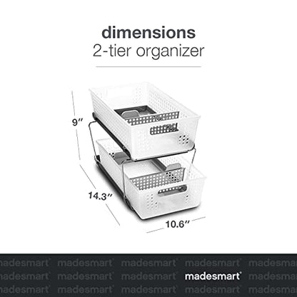 madesmart 2 Tier Bath Organizer, Undersink Storage with Sliding Drawers, for Cleaning Supplies, Pantry, Sponges, Bottles & Kitchen Essentials, Adjustable Dividers & Pull Out Sliding Baskets, Frost - size: 1-Pack