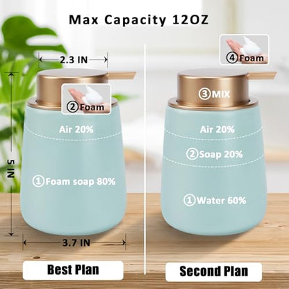 Soap Foaming Dispenser Ceramic with Easy-to-Press Pump Hand Foam Dispenser for Shampoo Bathroom Kitchen 12 oz - color: Foam-cyanmattlegold