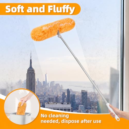 6 ft Extendable Handle with 20 Duster Refills, Heavy Duty Duster Refills Kit Compatible with Swiffer, 360 Disposable Microfiber Duster Pads for Ceiling Fan, Window & Hard to Reach Areas Cleaning