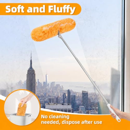 6 ft Extendable Handle with 20 Duster Refills, Heavy Duty Duster Refills Kit Compatible with Swiffer, 360 Disposable Microfiber Duster Pads for Ceiling Fan, Window & Hard to Reach Areas Cleaning