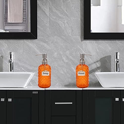16 oz Diamond Pattern Glass Soap Dispenser, Kitchen and Bathroom Refillable Soap Dispenser with Rust Resistant Stainless Steel Pump for Hand Soap, Lotion Glass Liquid Dispenser (2pack) - color: Orange-2pack
