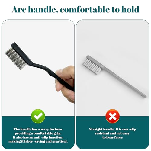 15PCS Mini Wire Brush Stainless Steel Brush Set，Masonry Brush Wire Bristle for Cleaning Welding Slag and Rust，Curved Handle Brush (Stainless Steel, 15) - style: Stainless steel