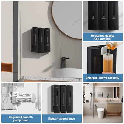 1984 Shower Soap Dispenser Bathroom Set Shampoo Conditioner Body Wash Dispenser Wall Mounted Shower Shampoo Dispenser 3 Chamber No Drill for Home Star Hotel 3 x 400ml Black - color: Black 3 Chamber