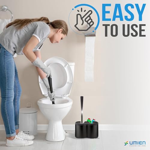 UMIEN Toilet Brush and Plunger Set 18-in - Updated 2025 No-Rust - Stainless Steel Design - Long Handles - with Freestanding Canister (Matte Black) - color: Matte Black, size: 1 pack