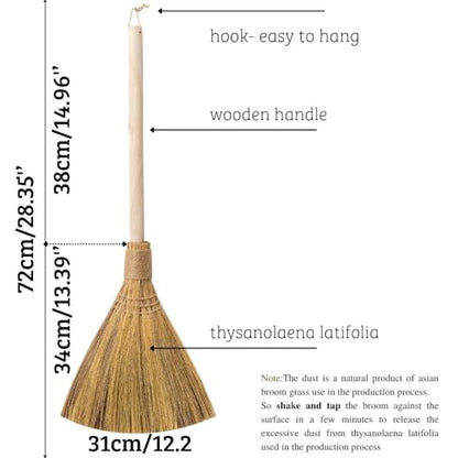 Natural Whisk Sweeping Hand Handle Broom - Brooms for Wedding Jumping Ceremony Halloween DIY Decoration - Vietnamese Straw Soft Broom - 12.2" Width, 28.35" Length - style: Natural