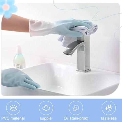 Long Cuff Cleaning Gloves Waterproof Reusable Household Gloves Anti Slip Grip for Kitchen Dishwashing Bathroom Garden Tasks - color: Blue, size: Large