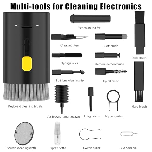 VICHYIE 20 in 1 Multifunctional Cleaner Kit for Electronic Devices, Keyboard Cleaning Brush, Headphones Cleaner Kit for AirPods, Multi-Tool for Cleaning Laptop, Earbuds, Camera, Cellphones (Black) - color: Black