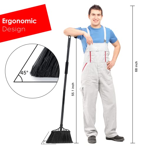 Tiumso 3-Pack Heavy Duty Broom, Commercial Broom with 55" Long Handle Outdoor Indoor, Industrial Brooms for Sweeping Garage Concrete Courtyard Patio Home Kitchen Office - All Black - color: Total Black