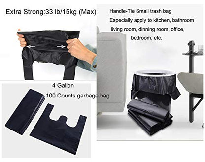 200 Counts Kitchen Garbage Bags and 1.8mil Thick Black Trash Bag with Handles, 14x21.6 Inch 3-4 Gallon Picnic, Kitchen, Daily Use, Bedroom Waste Bin Garbage Bags, Bulk Bags