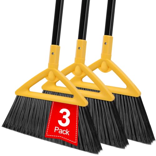 Heavy Duty Angle Broom 3 Pack - Yellow Broom for Outdoor & Indoor, Garage, Driveway, Sidewalk, Kitchen & More, Long Handle - color: 3pack Yellow