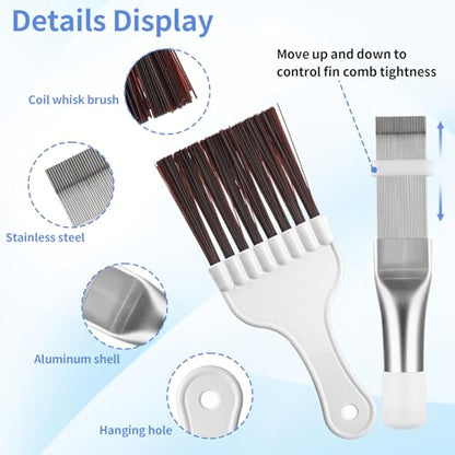 Air Conditioner Condenser Fin Comb, 2 pcs Coil Cleaning Brush, AC Coil Comb Whisk Brush, Evaporator Radiator Refrigerator Repair Tool