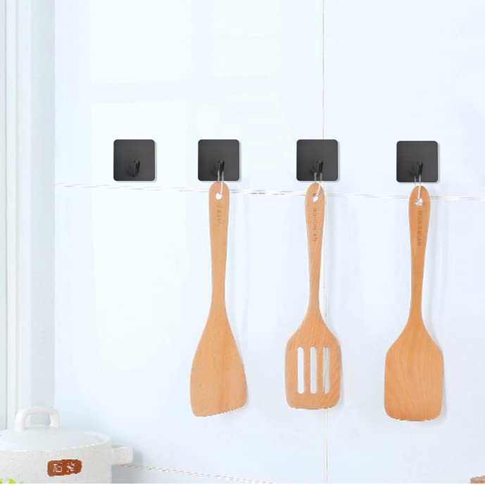 FOTYRIG Adhesive Towel Hooks No Drill Wall Hooks Stick on Wall Hangers Shower Hooks for Inside Shower Bathrooms Kitchen Door Black -4 Packs - color: Black