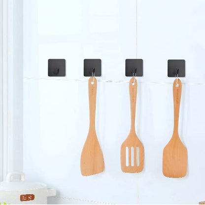 FOTYRIG Adhesive Towel Hooks No Drill Wall Hooks Stick on Wall Hangers Shower Hooks for Inside Shower Bathrooms Kitchen Door Black -4 Packs - color: Black
