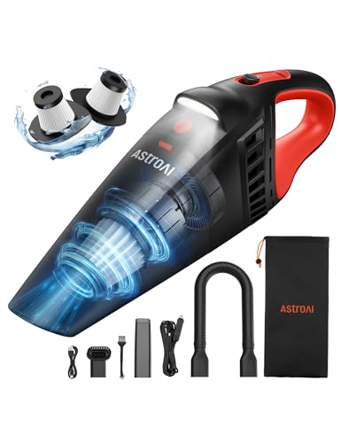 AstroAI V2 Mini High Power Portable Cordless Handheld Car Vacuum Cleaner, 6000mAh Battery & 12V DC, LED Light, Brush, Multi-Nozzles, 16.4 ft Cord Car Interior for Car, Home, Office, Pet Hair Cleaning