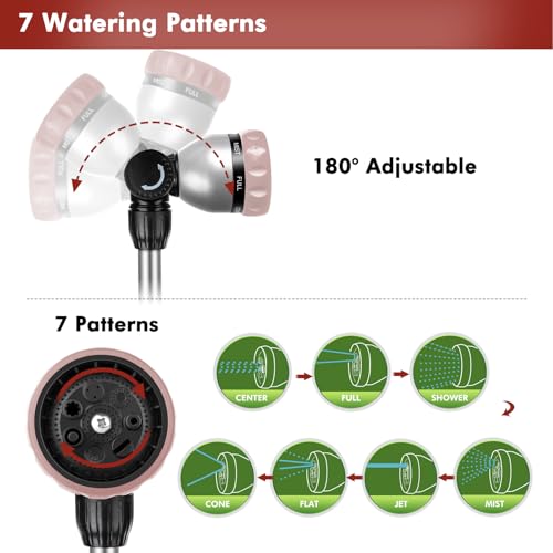 RESTMO Metal Watering Wand, Heavy Duty Garden Hose Wand with 180° Swivel Head, 16'' Hose Nozzle Sprayer with 7 Spray Patterns and Flow Control, for Water Hanging Baskets and Shrubs, Rose Gold - color: Rose Gold