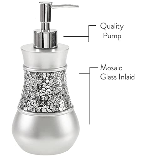 Creative Scents Crackled Glass Silver Bathroom Accessory Set – 4-Piece Vanity Set Includes: Lotion Soap Dispenser, Toothbrush Holder, Tumbler, and Soap Dish - style: 4 Pc Set
