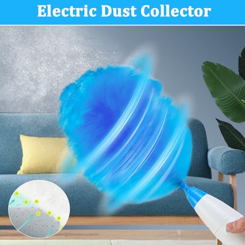 Multifunction Dust Collector Cleaning Brush Feather-Spin Duster Cleaning Tool for Home Office Battery-Driven Electric Dust Collector Multifunction Rotary- Cordless Cleaning Brush with Rod