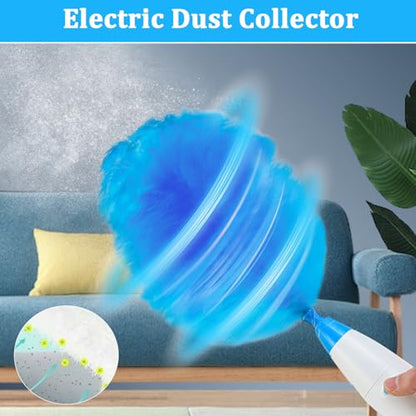 Multifunction Dust Collector Cleaning Brush Feather-Spin Duster Cleaning Tool for Home Office Battery-Driven Electric Dust Collector Multifunction Rotary- Cordless Cleaning Brush with Rod