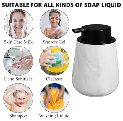 12Oz Foaming Hand Soap Dispenser - Ceramic Bathroom Foam Soap Dispenser with Easy-to-Press Black Pump, Refillable Lotion Hand Dispenser, Dish Soap Dispensers for Kitchen, Marble White - color: Marble White, style: Foam Pump