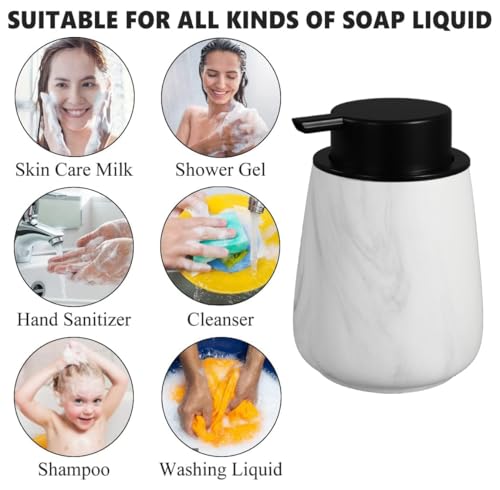 12Oz Ceramic Liquid Soap Dispenser - Modern Lotion Hand Soap Dispenser with Easy-to-Press Black Pump, Reusable and Refillable Dish Soap Dispensers for Bathroom & Kitchen, Marble White - color: Marble White, style: Liquid Pump