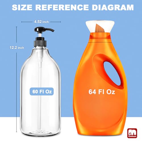 GMISUN Laundry Detergent Soap Dispenser, Liquid Laundry Detergent Dispenser, Container for Farmhouse Laundry Room Decor, Organizer for Liquid SoftenerBleach Heavy Duty Plastic Bottle(64 Oz 3 Pack)