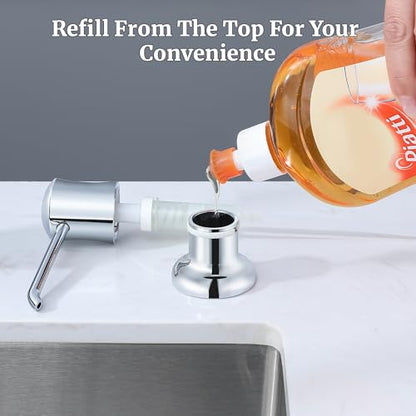 Soap Dispenser for Kitchen Sink Chrome Upgrade Built-in and Refill-from-Top Design with Liquid Hand & Dish Soap Bottle - color: Chrome, size: with Bottle