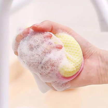 6 - Piece Set of Double - Sided Dishwashing Sponges: Round Non - Scratch Scrubbing Pads Ideal for Cleaning Dishes, Pots, Pans, Sink, and Basin in The Kitchen（Pink） - color: Pink
