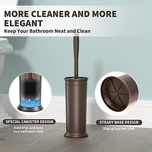 Toilet Brush and Holder 2 Pack, Toilet Bowl Brush with Extra Long Handle, Toilet Scrubber and Covered Holder, Toilet Brushes for Bathroom-Space Saving, Covered Brush, Durable, Deep Cleaning(Bronze) - color: Bronze