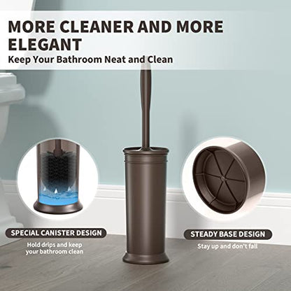 Toilet Brush and Holder 2 Pack, Toilet Bowl Brush with Extra Long Handle, Toilet Scrubber and Covered Holder, Toilet Brushes for Bathroom-Space Saving, Covered Brush, Durable, Deep Cleaning(Bronze) - color: Bronze