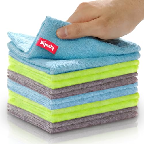 12-Pack Microfiber Cleaning Cloth, 11.5x11.5 Microfiber Towels for Cars, Dishes & House, for Detailers, Chefs & Efficient Home | Scratch-Free, Lint-Free, Ultra Absorbent(Blue/Green/Grey) - color: Green/Grey/Blue