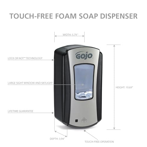 GOJO LTX-12 Touch-Free Foam Hand Soap Dispenser, Chrome/Black, for 1200 mL GOJO LTX-12 Foam Hand Soap Refills (Pack of 1) - 1919-01 - color: Chrome/Black