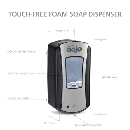 GOJO LTX-12 Touch-Free Foam Hand Soap Dispenser, Chrome/Black, for 1200 mL GOJO LTX-12 Foam Hand Soap Refills (Pack of 1) - 1919-01 - color: Chrome/Black