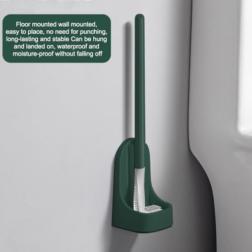 Silicone Toilet Brush and Holder Set, Flexible Toilet Bowl Brush Head with Silicone, Long Handle, Wall Mounted with Removable Anti-Leakage Base, Soft Bristles for Bathroom Deep Cleaning (Green) - color: Green