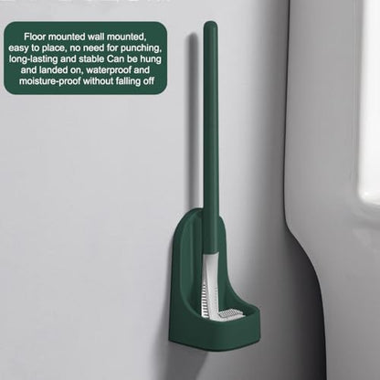 Silicone Toilet Brush and Holder Set, Flexible Toilet Bowl Brush Head with Silicone, Long Handle, Wall Mounted with Removable Anti-Leakage Base, Soft Bristles for Bathroom Deep Cleaning (Green) - color: Green