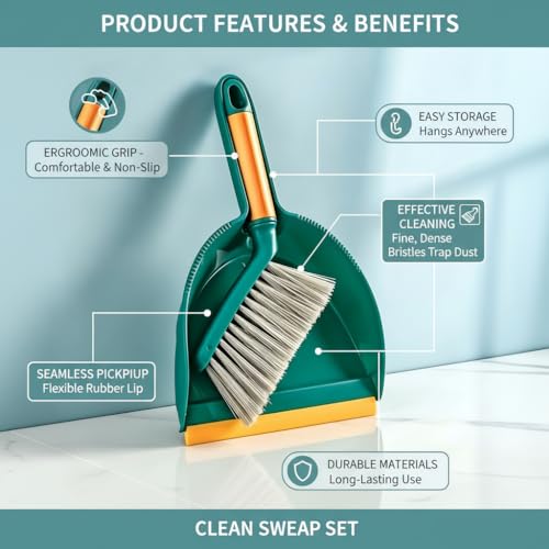 A Multifunctional Broom and Dustpan Set, a Compact Broom and Dustpan for Home Use, Featuring a Plastic Shovel and Brush, Suitable for Camping, Easy to Sweep Various Types of Hair