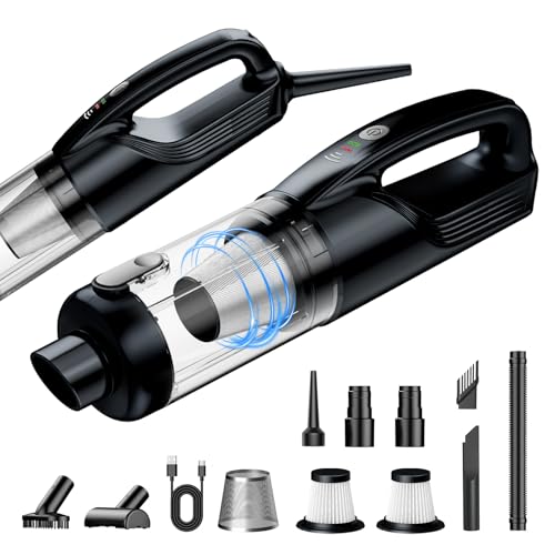 Handheld Vacuum Cordless, 17000Pa Car Vacuum Portable Cordless with Brushless Motor, 2-in-1 Vacuum Cleaner with Multi-Nozzles & Washable Filters, 2 Suction Modes for Home, Car, Office, Pet Hair - color: Black, size: Large