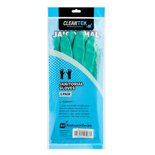 Restaurantware-Clean Tek Professional 15 Mil Medium Cleaning Gloves, 1 Pair Of Long Cuff Gloves - Flock Lining, No-Powder, Green Nitrile Chemical Tolerant Gloves, No-Latex, Heavy-Duty Tasks - color: Green, size: Medium