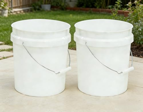 (2 Pack) 2 Gallon Round Comfort Handle Plastic Utility Bucket, White,Durable Round Cleaning and Storage Pails for Home, Garage, Garden