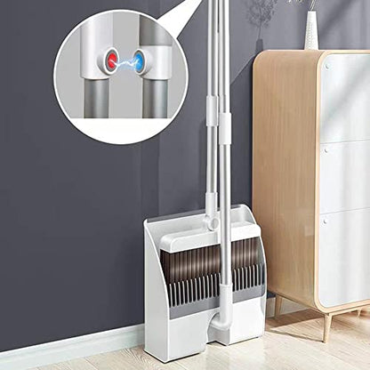 Broom and Dustpan Set, Multi Functional Folding Broom with Dust Pan with Long Handle Combo Set for Office and Home Standing Upright Sweep Use with Lobby Broom