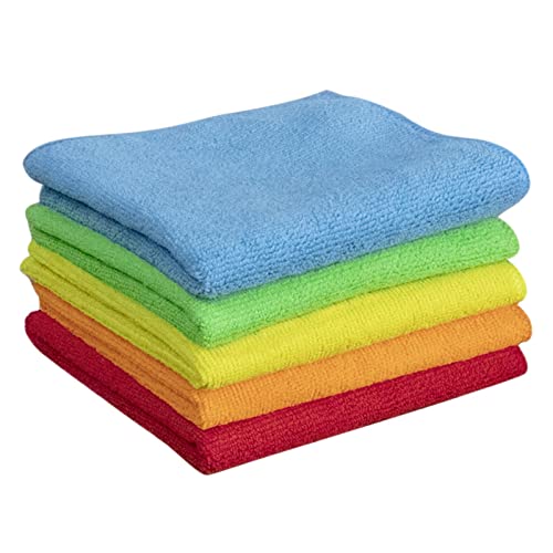 Microfiber Cleaning Cloth,Pack of 5,11.8"x11.8",Highly Absorbent Ultra Soft Kitchen Dish Towels,Lint-Free Reusable Streak-Free Cleaning Towels,Cleaning Rags for Window Home Kitchen Car - color: A-colorful