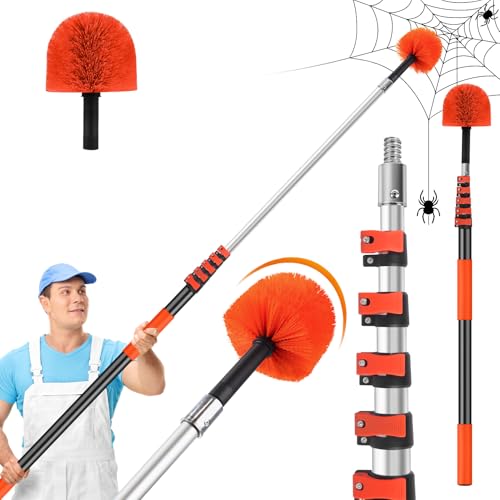 30FT Reach Cobweb Duster with Extension Pole,Spider Web Brush for Cleaning with 5-24FT Telescoping Pole,5-Stage Lightweight & Sturdy Telescopic Web Cobweb Duster Pole for Outdoor Indoor Use - size: Reach 30FT(24 FT)